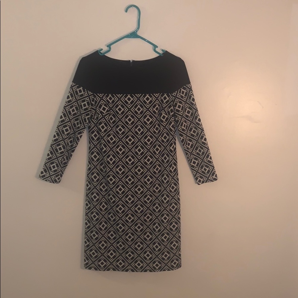 Navy and White Print Dress